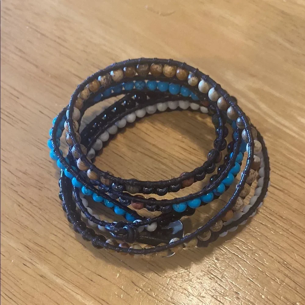 Bohemian Artisan Artist Natural Stone Wrap Bracelet 33” Long